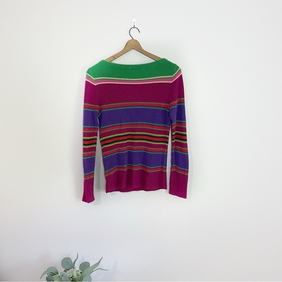 [Ralph Lauren] Women's 90s Y2K Multi Colored Striped Knit Boatneck Sweater - Picture 6 of 7
